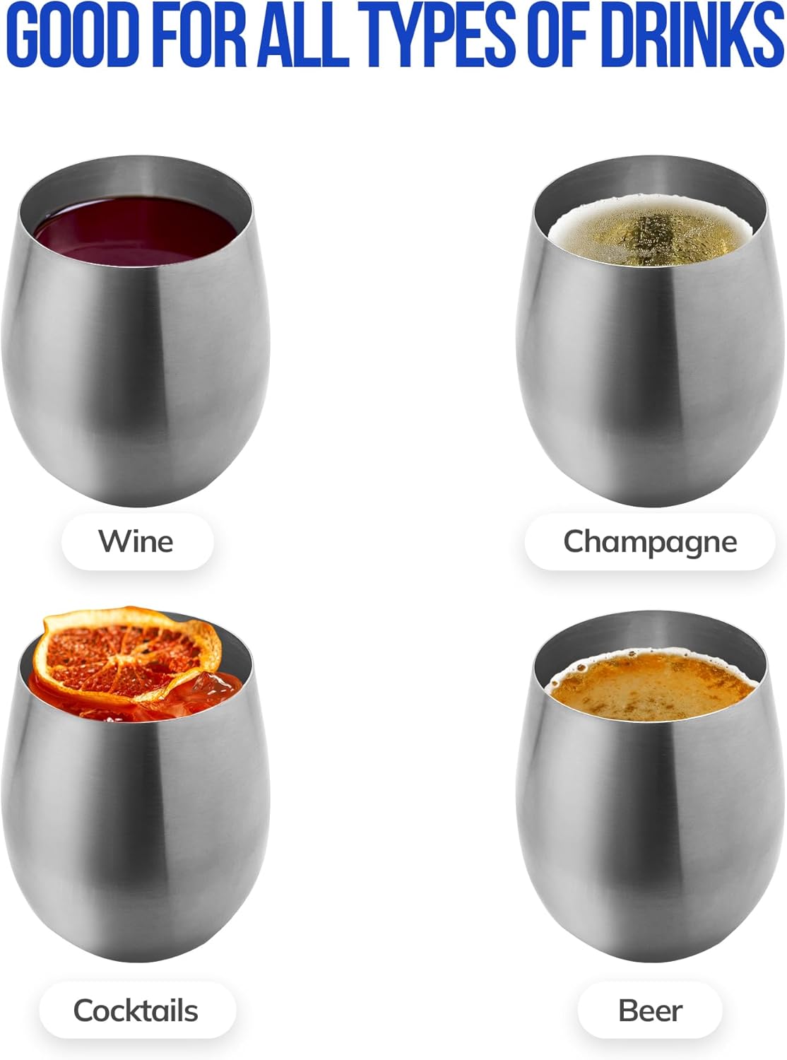 TenTen Labs Stainless Steel Stemless Wine Glasses (Set of 2) with Wine Aerator and Stopper - 18oz - Unbreakable Wine Glass for Outdoors, Travel, Camping and Pool - Brushed Silver - Image 4