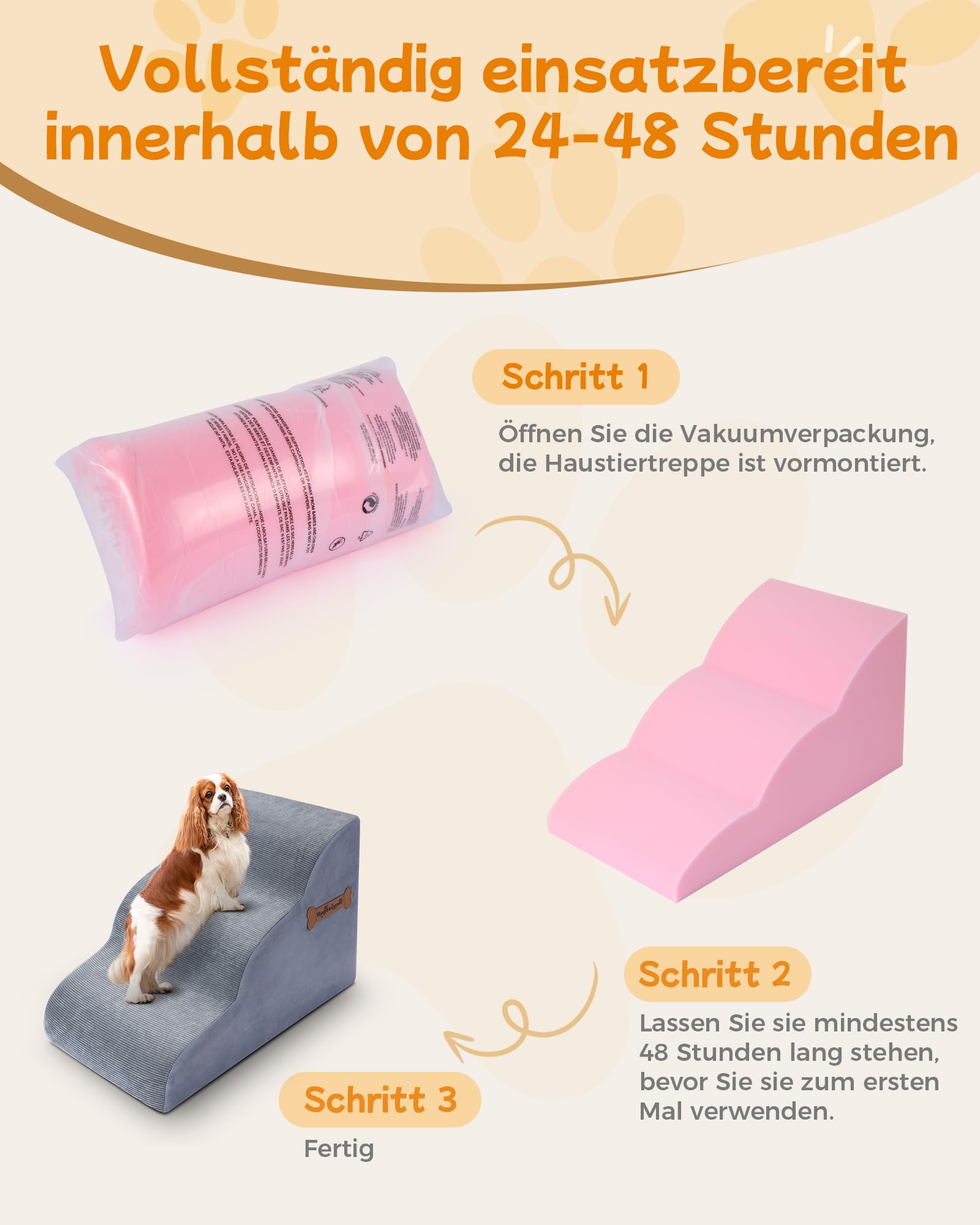 Marchepieds pour Chien à 3 Niveaux, 32 x 60 x 30 cm, pour canapé et lit Haut, marches antidérapantes pour Animaux domestiques, Rampe en Mousse de 30 cm de Haut – Idéal pour Les Petits Animaux