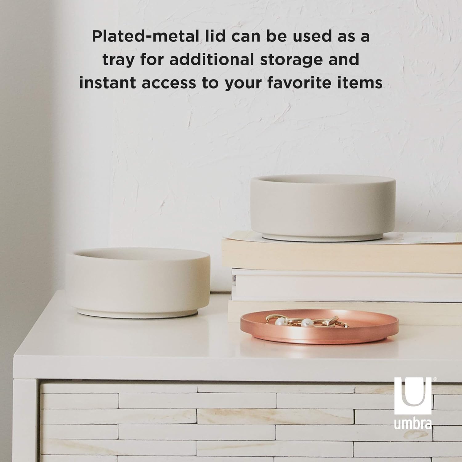 Umbra Tesora Jewelry Box, Two-Tier Resin Storage Container with Removable Lid, Concrete/Copper: Home & Kitchen