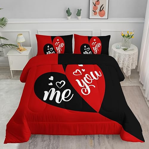 Axolotl Mr Mrs - Juego de ropa de cama tamaño Queen, edredón para adultos, parejas, hombres y mujeres, juego de ropa de cama negro y rojo, edredón