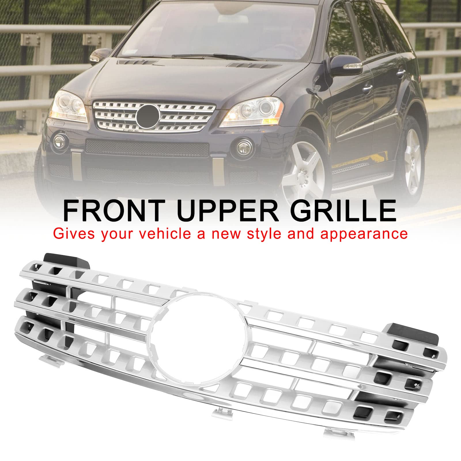 Calandre Avant Chromée Compatible avec Mercedes ML-Class W164 2005-2008 (No Logo)
