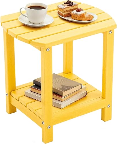 Miniatura 23 de Adirondack - Mesa auxiliar pequeña para exteriores, resistente a la intemperie, HDPE con almacenamiento de 2 niveles para hoguera, balcón, jardín,