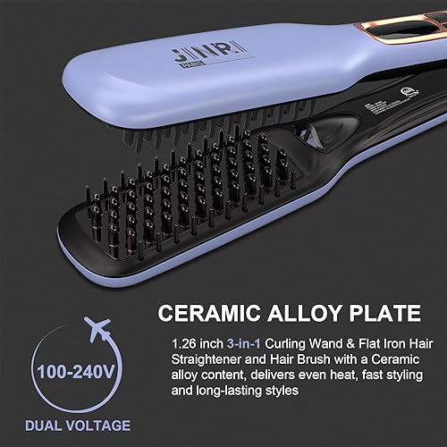 Miniatura 6 de JINRI Plancha plana de titanio de 1.26 pulgadas de ancho para cabello húmedo o seco, alisador con doble voltaje (100-240 V), deja un aspecto suave y