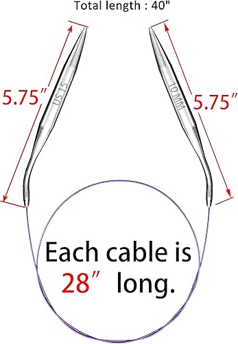 Miniatura 4 de Agujas de tejer circulares tamaño 15 agujas de tejer redondas grandes inoxidables 40 pulgadas