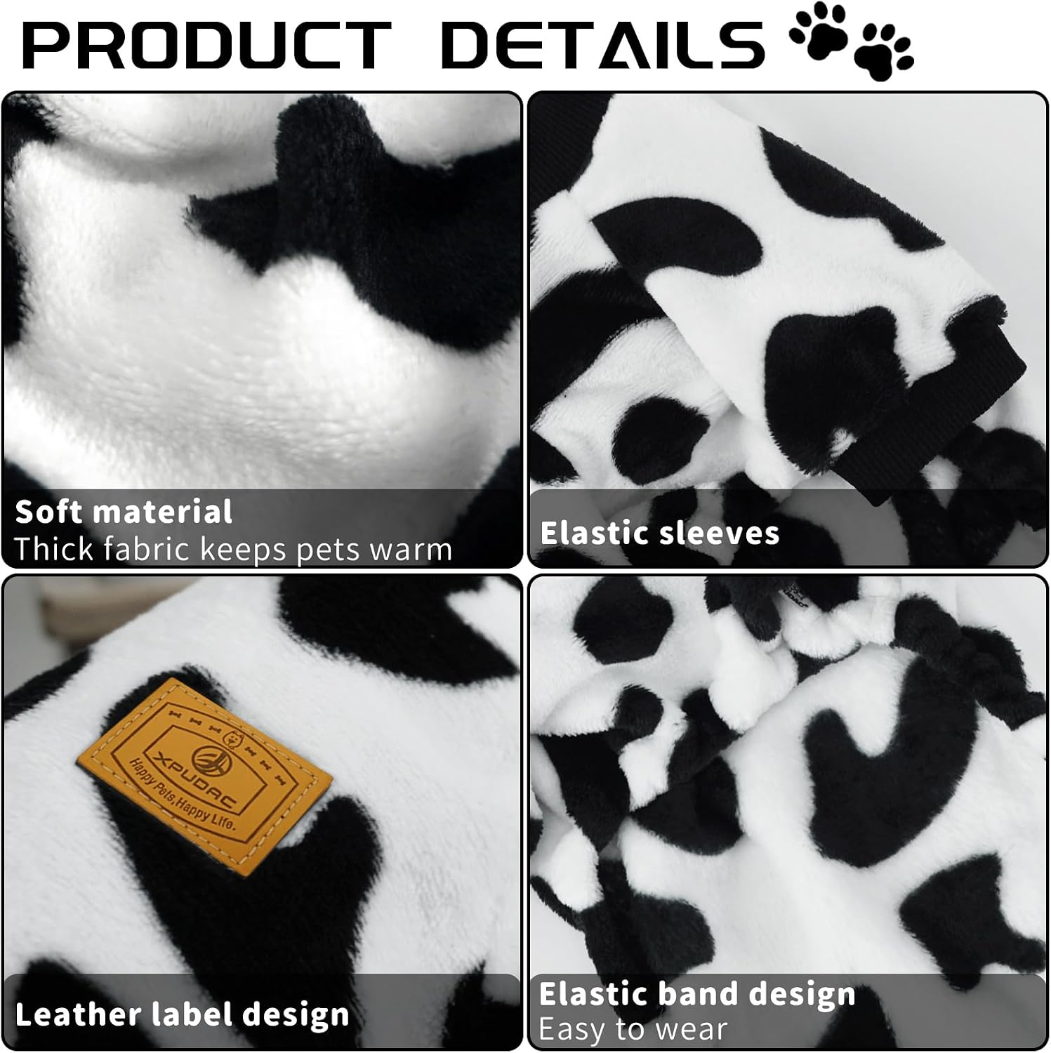 XPUDAC Cow Dog Sweater, Doggie Winter Clothes for Small Medium Dogs Girl Boy Fleece Dog Pajamas for Winter Christmas, Large