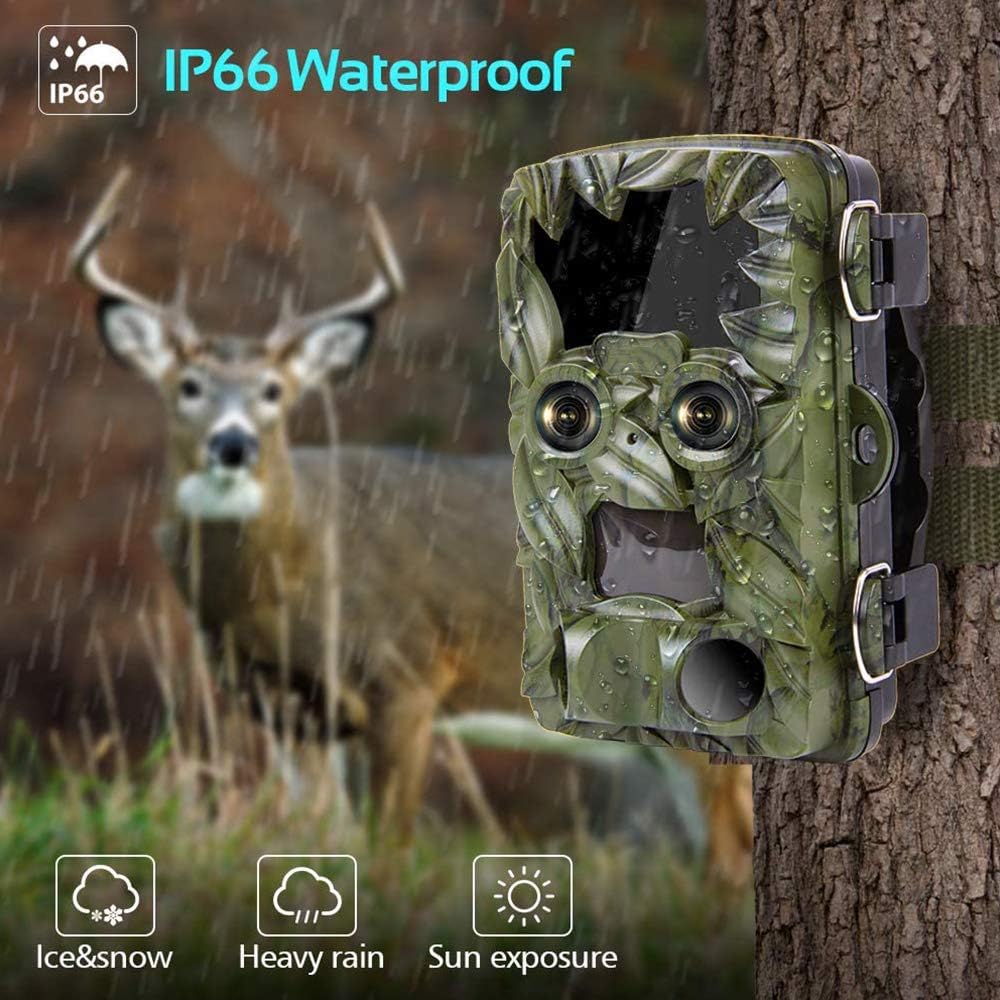 Trail Camera Dual-Lens with Starlight Night Vision 4K 20MP Wildlife Game Camera with 0.2s Motion Activated IP66 Waterproof Hunting Scouting Cam with Portable Solar Panel and Micro SD Card,256G