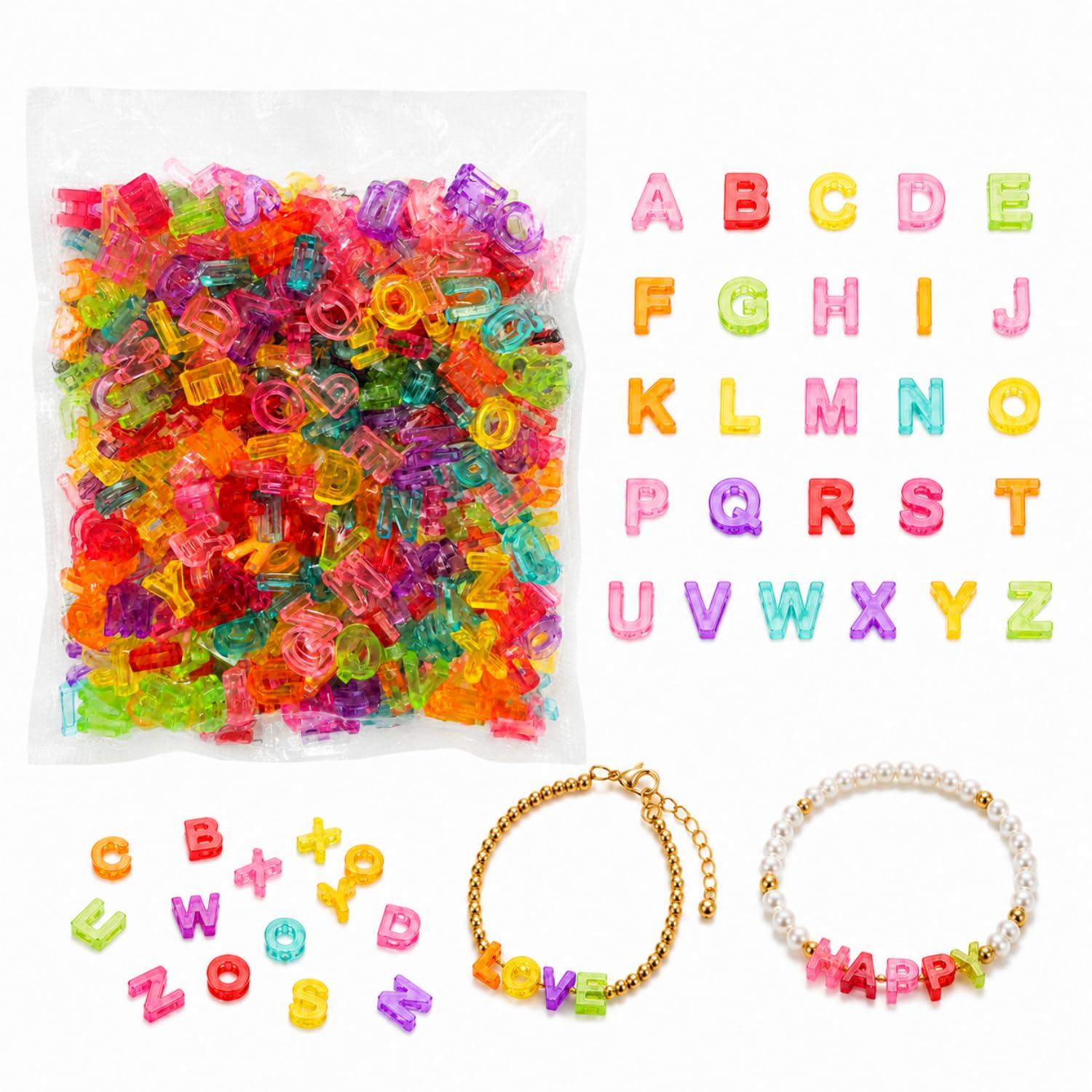 400PCS Large Letter Beads, Colourful 3D A–Z Alphabet Beads — image 1