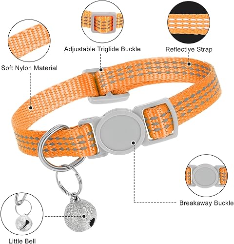 5 Pack Kitten Collar Breakaway with Bell Reflective Cat Collar Adjustable Pet Kitten Collars Cute Safety Buckle Cat Collars Pet Supplies Stuff Accessories for Girl Male Cats Puppies Small Dogs
