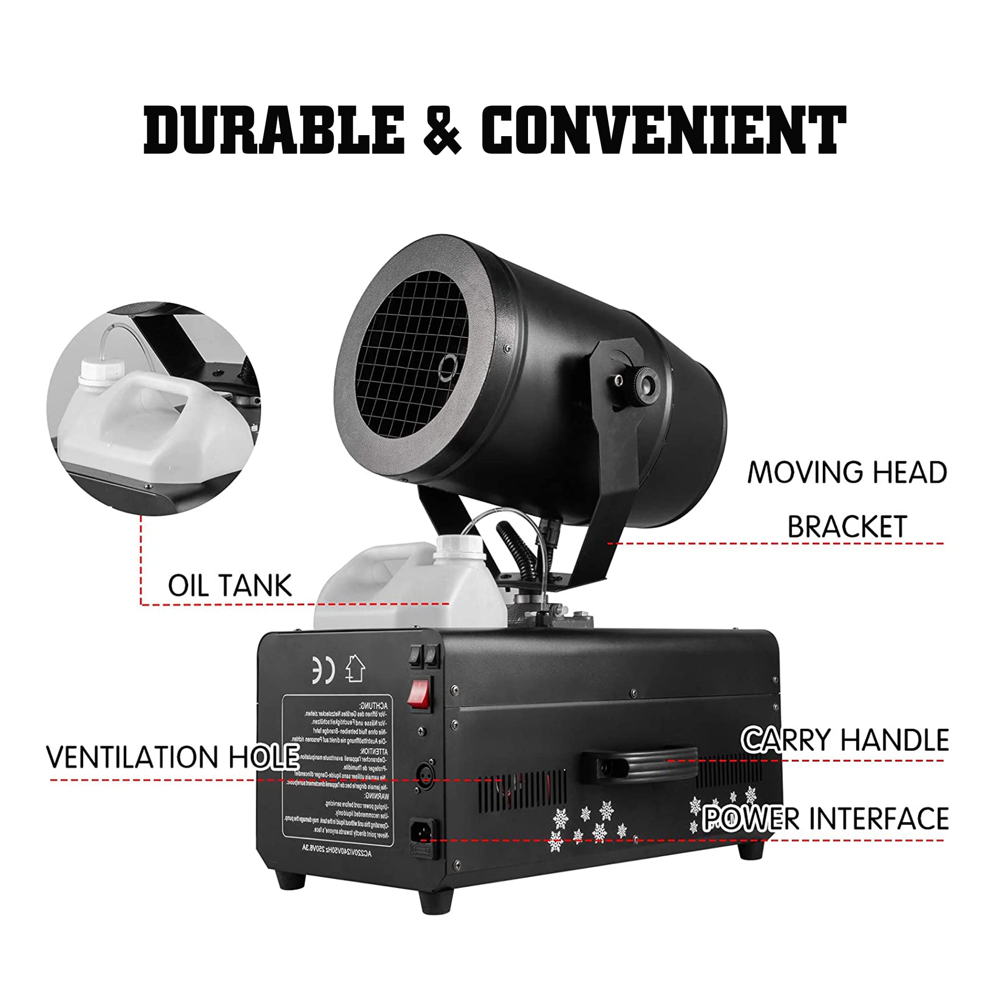 UWYTGF Snow Machine,2000W Professional Stage Dj Party Snowflake Maker,Snow Flake Effect Maker,180° Adjustable Snow Maker for Christmas, Holidays, Parties,Covering Area of 50?