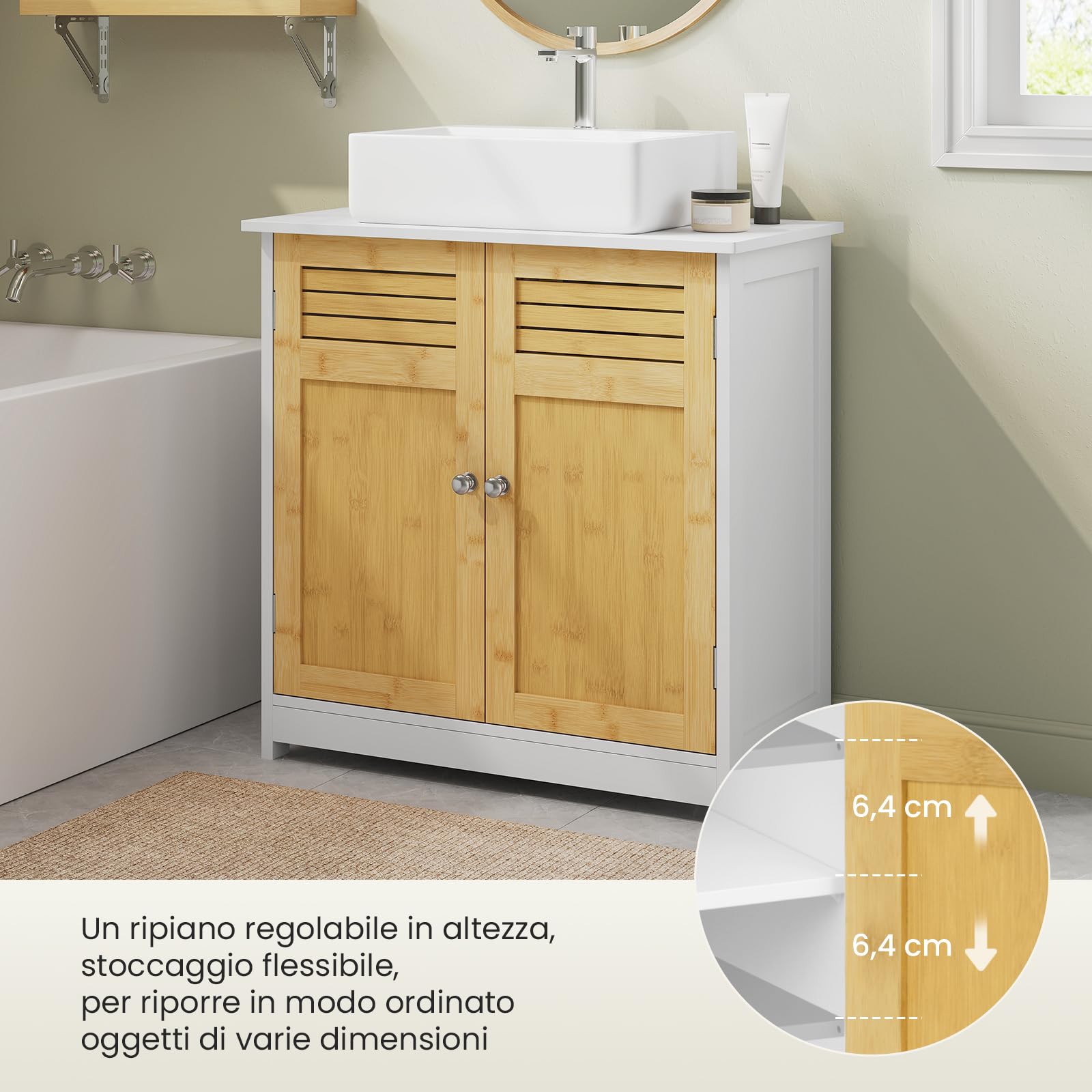 EUGAD Armadietto Sottolavabo Mobiletto sotto Lavandino per Bagno con Due Ante in Legno