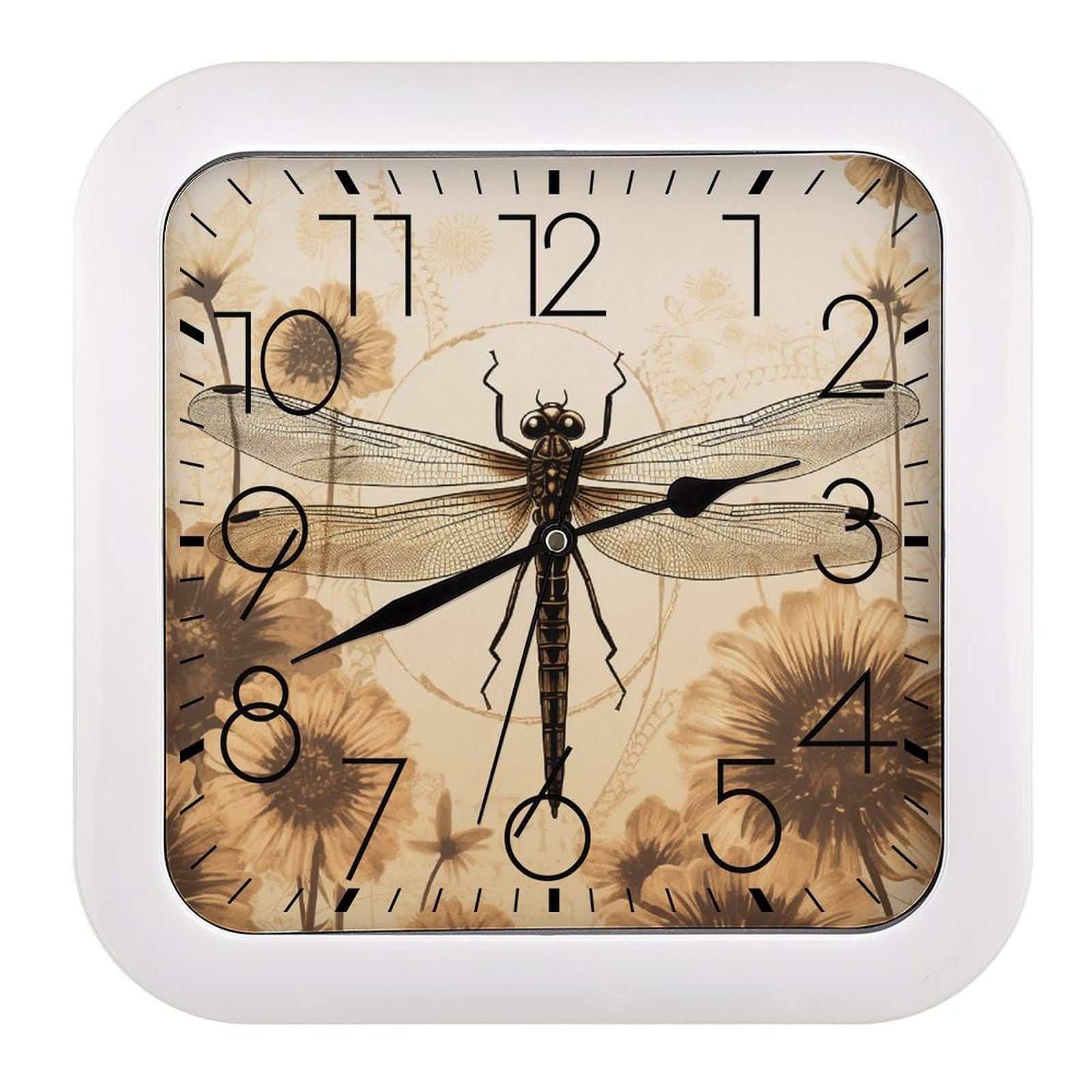 FekiLoot Dragonfly on Sunflower Wall Clock Battery Operated Square Decorative Wall Clocks Silent Non Ticking Analog Clock Modern Retro Vintage Wall Clocks for Kitchen Living Room Office 10.2 Inch