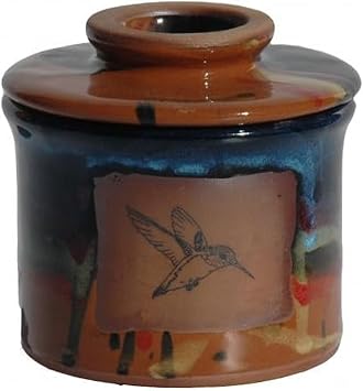 ALWAYS AZUL POTTERY French Butter Keeper with Hummingbird Design in Azulscape Glaze - Handcrafted Ceramic Stoneware - French Butter Keeper Dish - Handmade Butter Container - Artistic Pottery Tableware