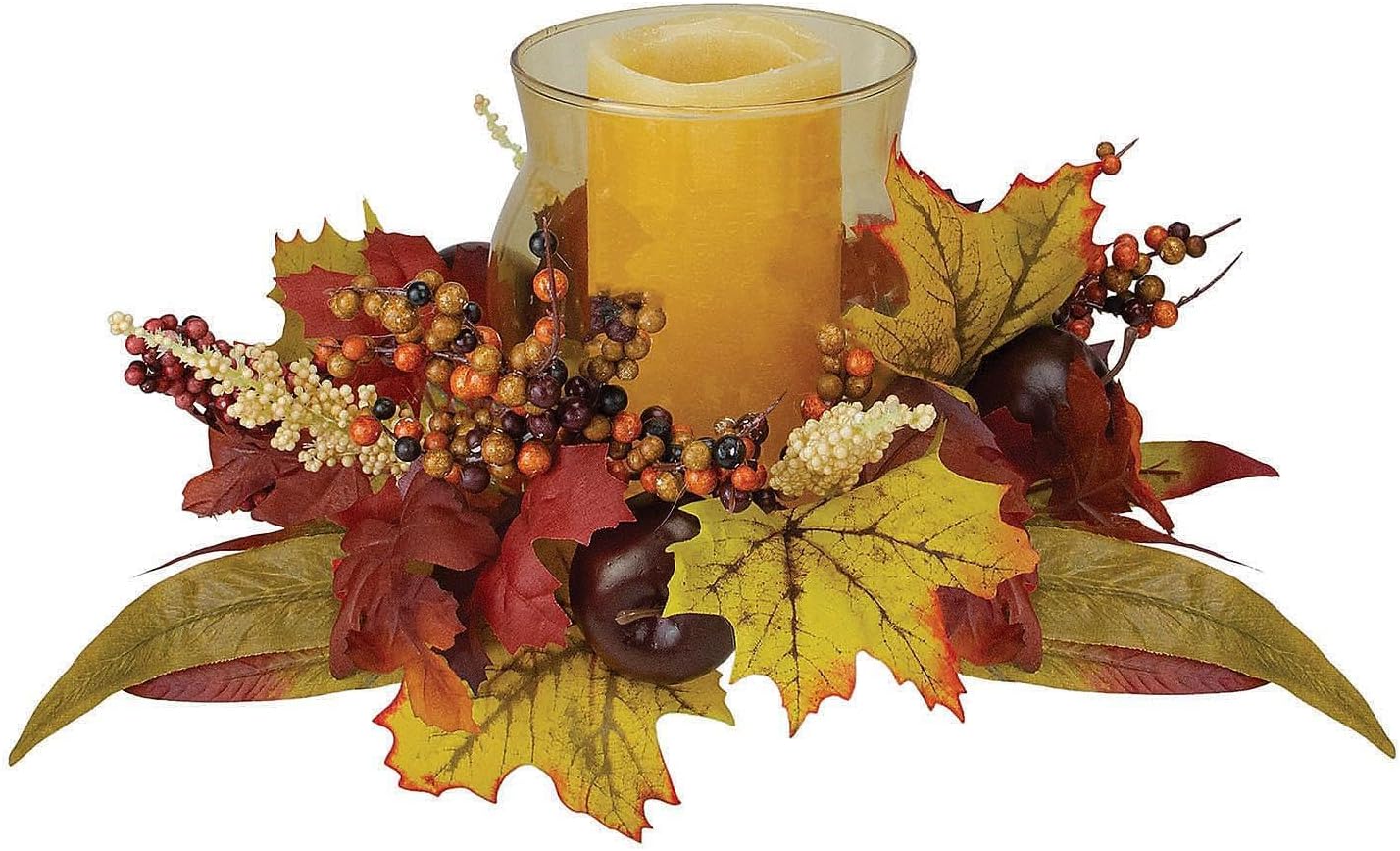 Gulnar.Exporting 15" Fall Apple and Berry Glass Hurricane Pillar Candle Holder Centerpiece
