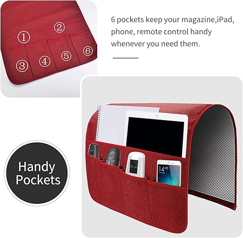 Miniatura 28 de Organizador de reposabrazos para sofá, soporte de control remoto para sofá reclinable, organizador de silla con 5 bolsillos para revista, tableta