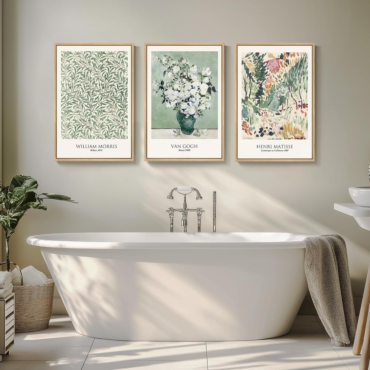 Duży Van Gogh Wall Art 3 szt. Vintage Sage Green Canvas Painting Artwork Botanical Prints Living Room Decor (20 x 30 x 3 / wewnętrzna rama)