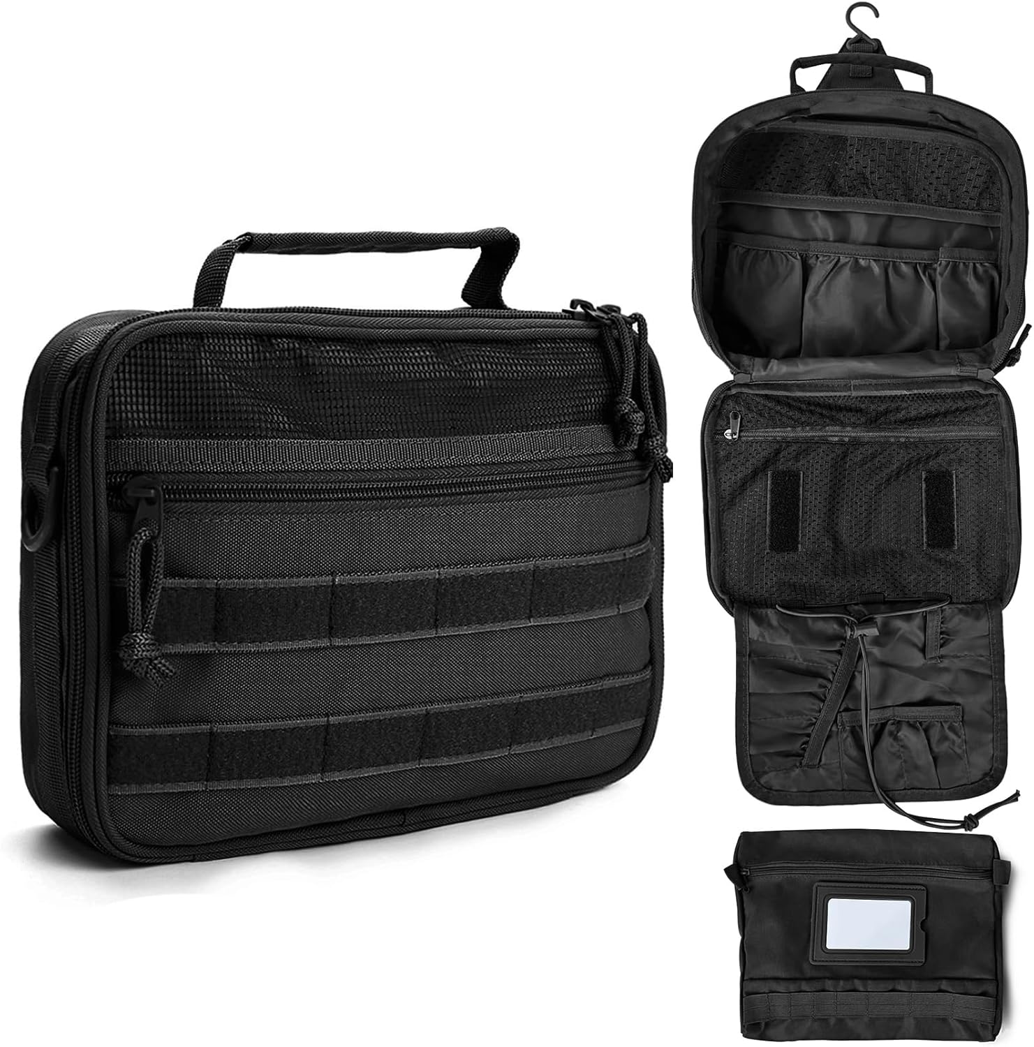 SMONT Tactical Toiletry Bag for Men, 9.5″ Hanging Dopp Kit Shaving Hygiene Bag for Traveling Bathroom, Black, Molle/Tactical