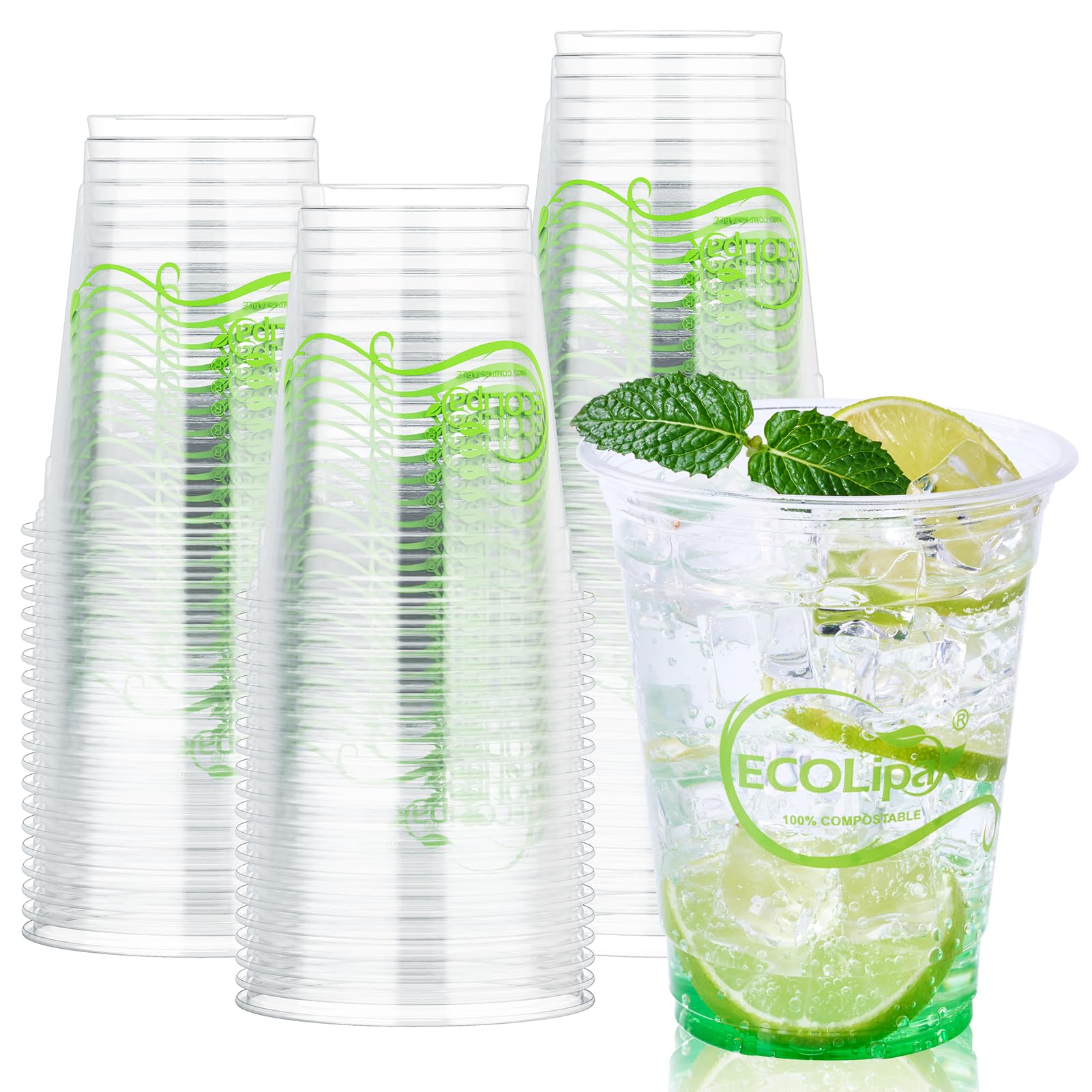 ECOLipak 100 Count 12oz Clear Disposable Compostable Plastic Cups for Party — Amazon image 9