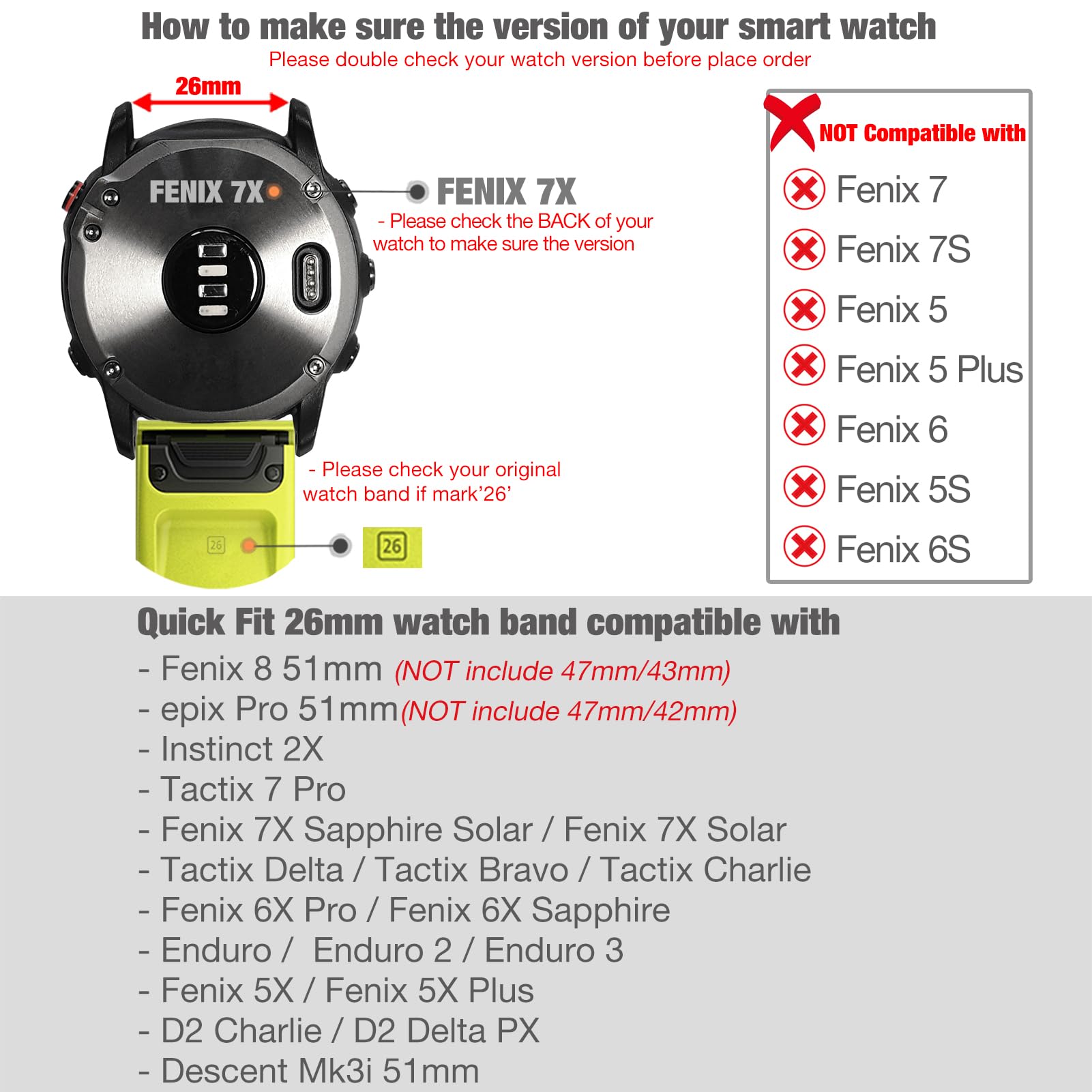 YOOSIDE taktyczna nylonowa bransoletka do zegarka Garmin Fenix 7X / Fenix 6X / Fenix 5X / Enduro 2, QuickFit, 26 mm, pleciony nylonowy pasek na nadgarstek do Tactix 7 Pro, Descent Mk2, QuickFit 26mm