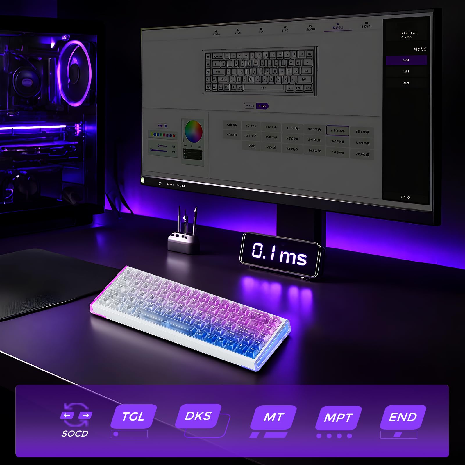 DAREU COOL68 8000 Hz Rapid Trigger Gaming Keyboard, dokładność RT 0,01 mm, przewodowa klawiatura mechaniczna 65% z przełącznikami Hall Effect, 20 trybów RGB, do komputerów PC/Mac