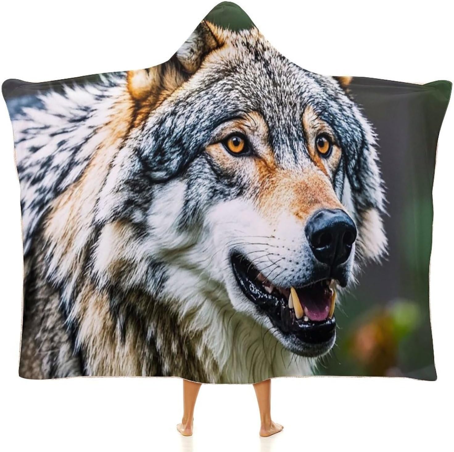 Wild Animals Gray Wolves Wearable Fleece Blanket with Hood for Men & Women Oversized Hoodie Blanket Soft Cozy Gift-