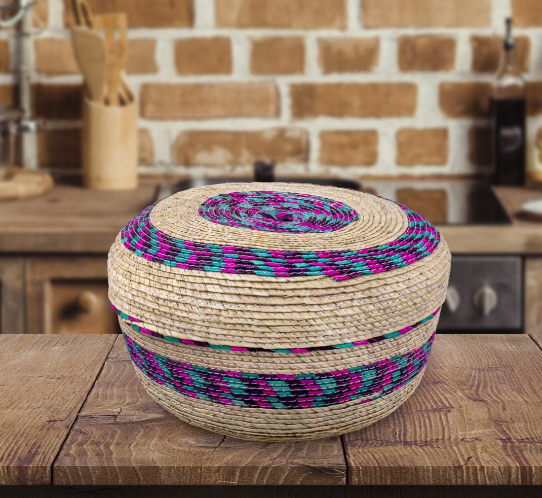 2-Pack Genuine Mexican Handwoven Tortilla Basket, Fiesta Mexican Tortilla Warmer, Tortilla Holder, Tortillero, Palm Straw Baskets Handmade in Mexico, Mexican Bowls (2, Colores)