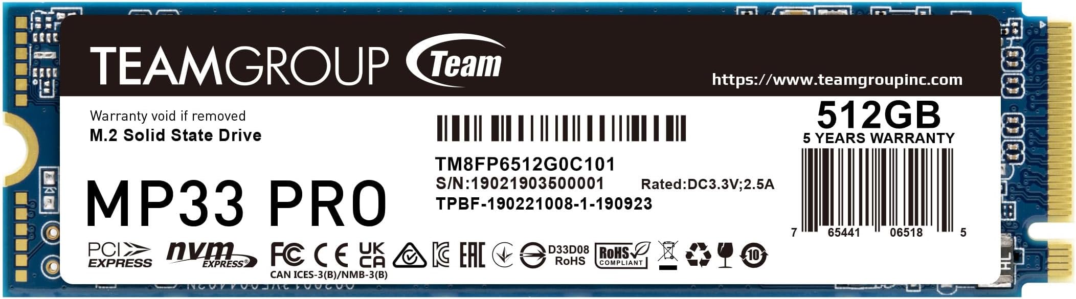 TEAMGROUP SSD 512GB 2.4/2.1G MP33 PRO M.2 PCIe TEM