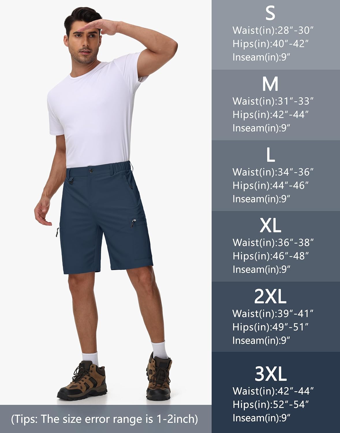 JWM Men's 9" 11" Hiking Cargo Shorts - Lightweight Stretch Qucik Dry UPF 50+ Golf Work Fishing Travel Shorts 5 Zipper Pockets - Image 6