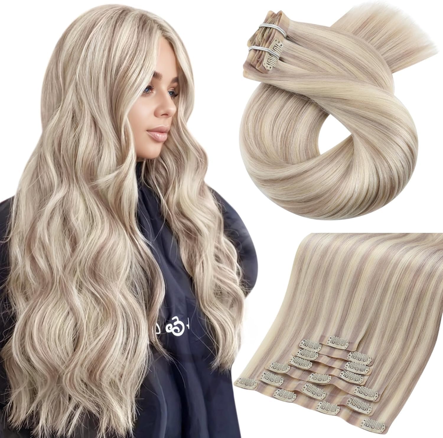 - Moresoo Highlight Seamless Clip in Hair Extensions Ash Blonde 20in, Pinkish | Remy hair extensions real human hair, ash blonde mix bleach blond, 120g 7pcs, silky-smooth hair, for outings and dating