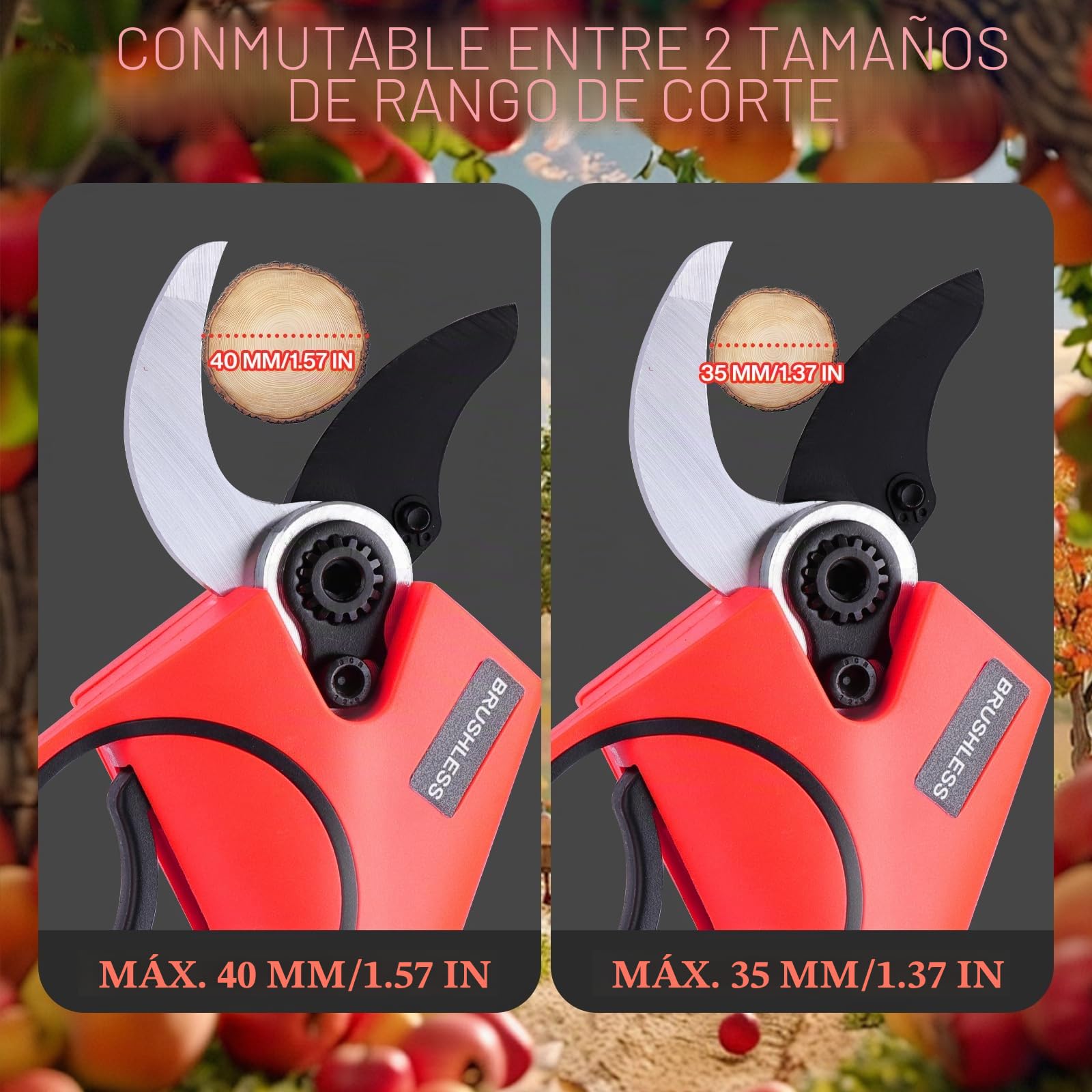 Tijeras de Podar Eléctricas 40 mm, Tijeras de Podar a Batería Profesionales con 2 Baterías de 2000 mAh, Podadora Eléctrica Inalámbrica para Jardín, Huertos, Parques, Olivos, Viñas y Manzanos