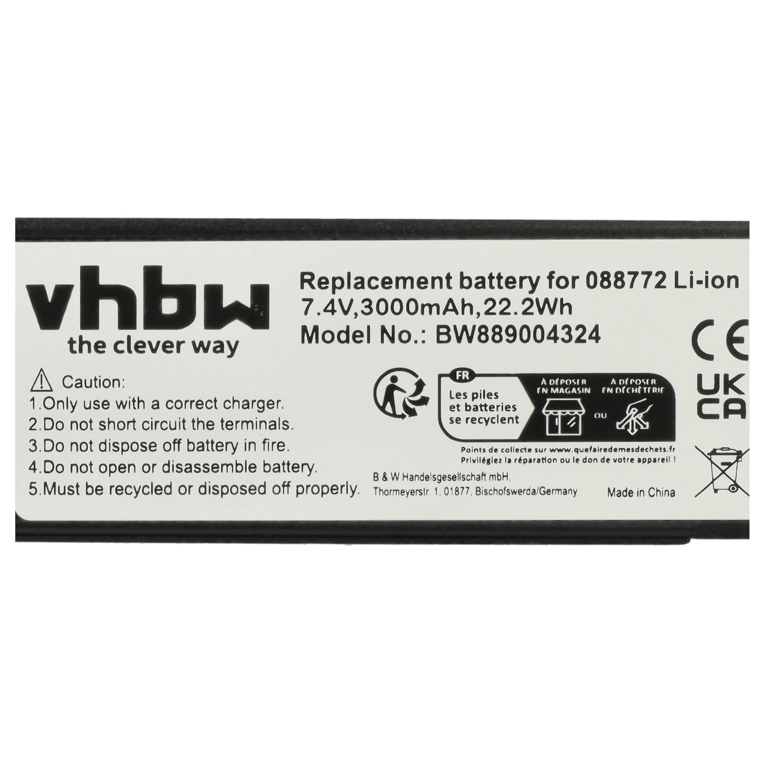 Batterie Remplacement Pour Enceintes Bose – Type 088796, 7,4V, 2200mAh – Li-Ion – Dimensions 113,44x38,14x40,88mm