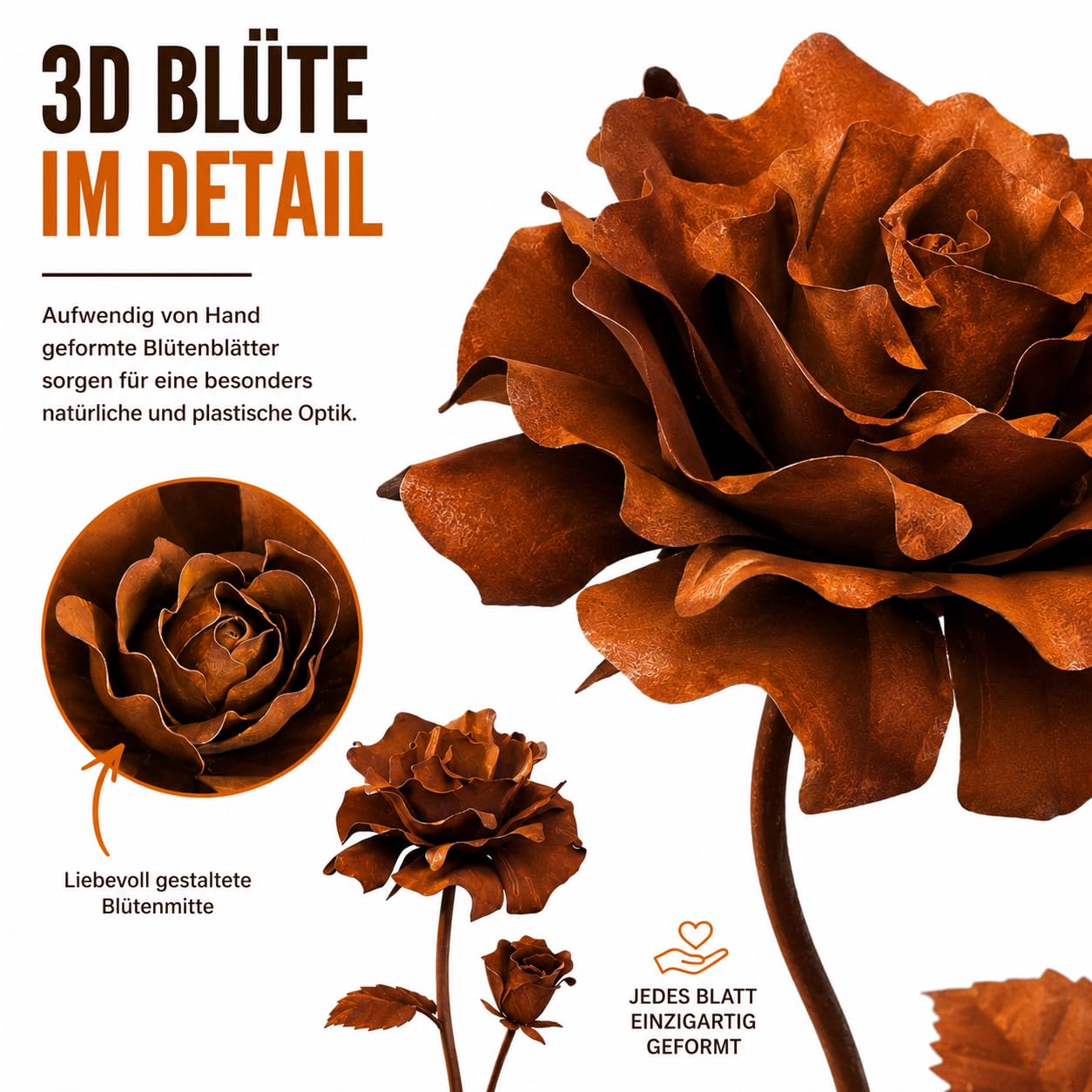 Terma Rost 3D Rose XXL 120 cm Höhe Rostblume Gartendeko rost Gartenfigur groß Metallfigur Garten Schild Dekostecker Rostgartendeko rostdeko Gartendeko Metall deko Metallstecker Edelrost