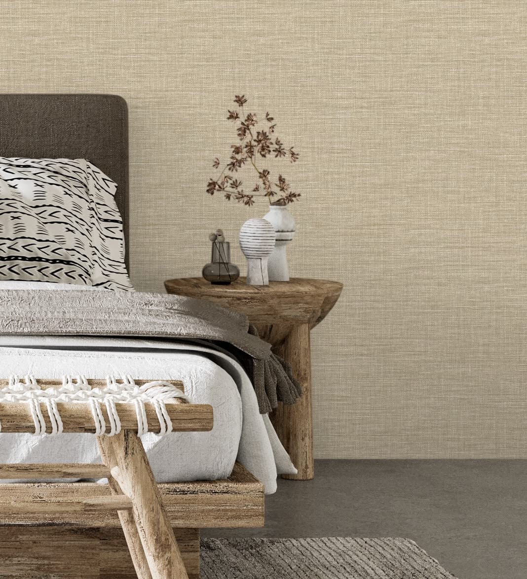 GAULAN 679734 - Papel pintado vinílico ecológico efecto fibra vegetal tejida teñida con textura en relieve para pared salón cocina baño dormitorio comedor - Rollo de 10 m x 0,53 m