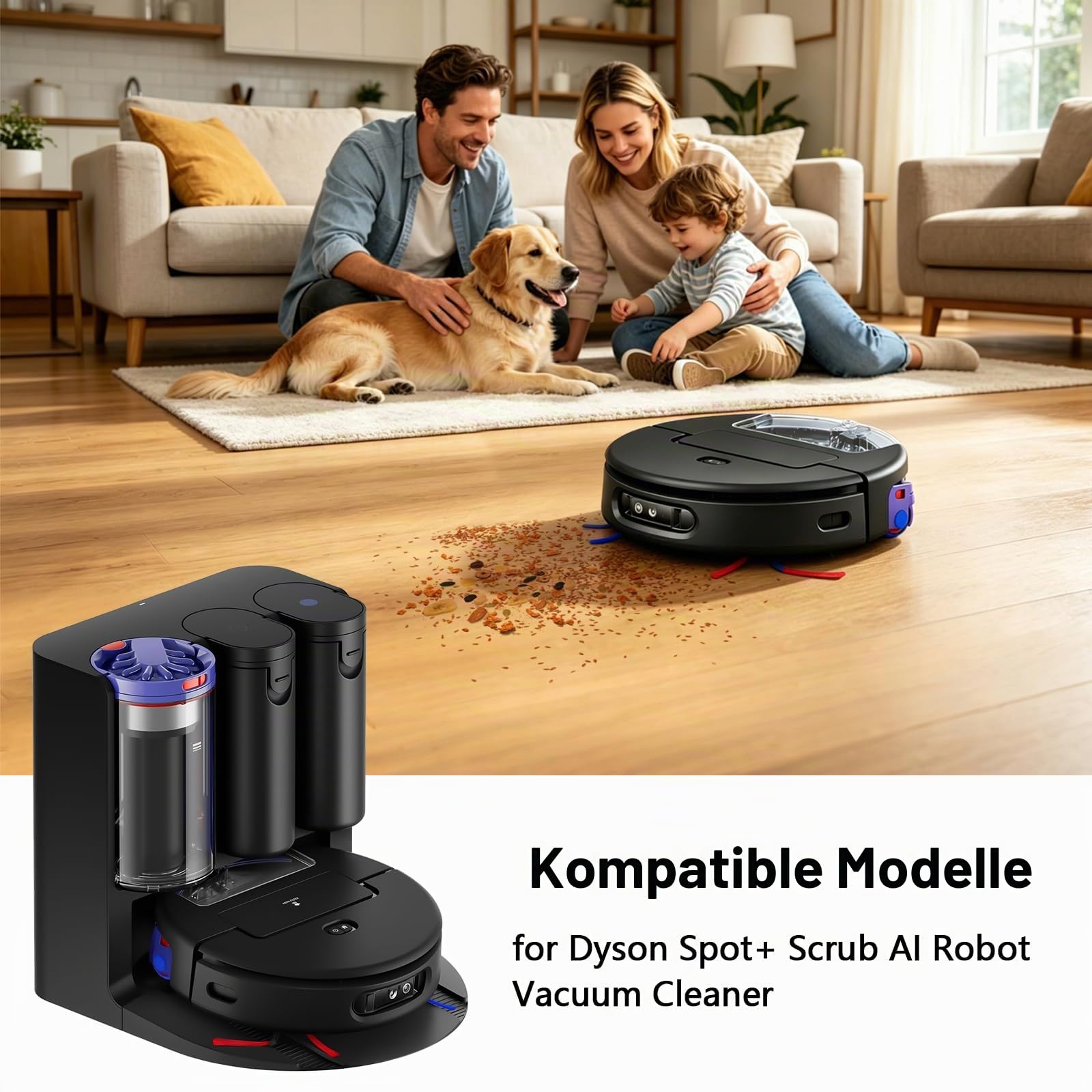 18 Stück Ersatzteile für Dyson Spot+ Scrub AI Roboter-Staubsauger, 2 Hauptbürsten, 2 Rollmopp, 8 Seitenbürsten, 6 HEPA-Filter