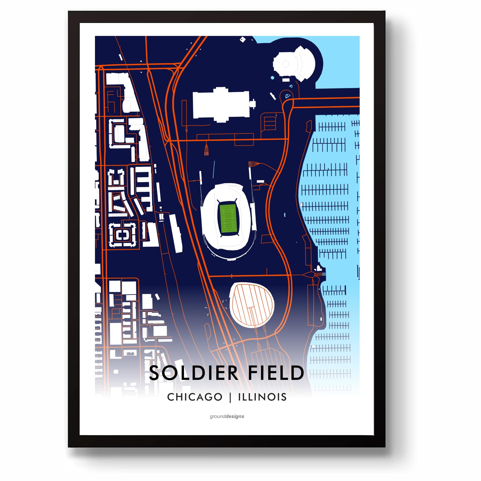 GroundDesigns CHICAGO BEARS American Football Gift SOLDIER FIELD Stadium Art Map Unframed A3 Print NFL