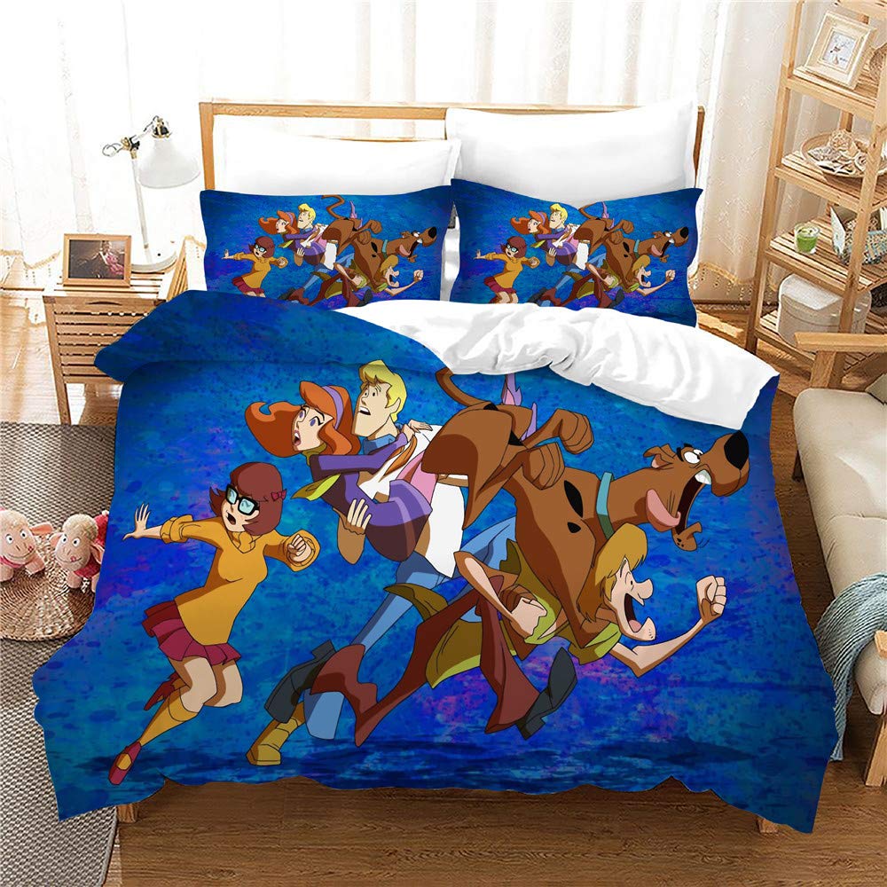 Nichiyo 27 Scooby Doo Bed Linen Set - Duvet Cover And Pillowcase, Microfibre, 3D Digital Print Three-Piece Bedding (Duvet Cover + Pillowcases) (, Single 135 X 200 Cm)