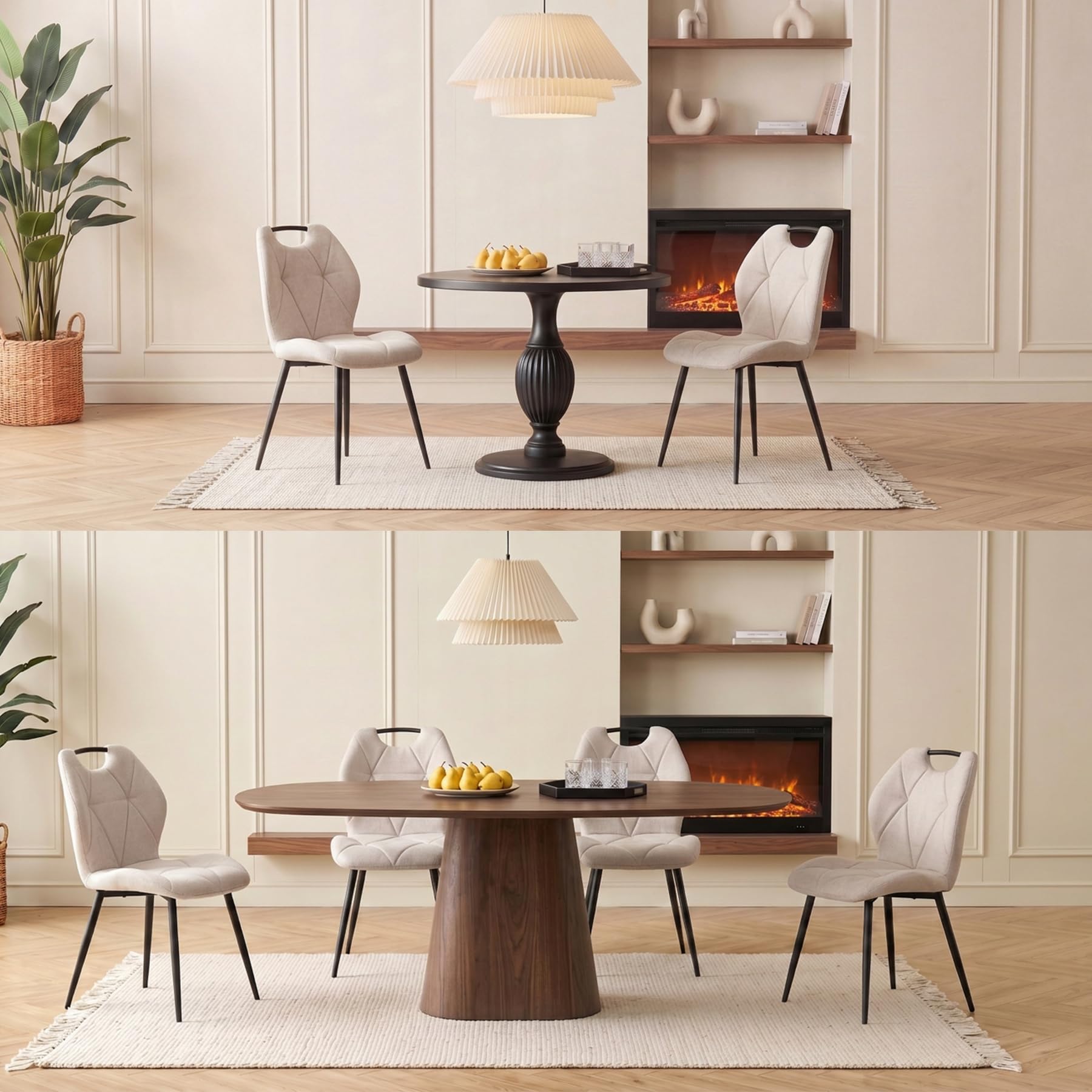 GrandCA HOME 6er-Set Esszimmerstühle, nordische Küchenstühle mit Griffen, für Esszimmer, Wohnzimmer, Metallbeine und Polsterung mit Rautenmuster (Beige)