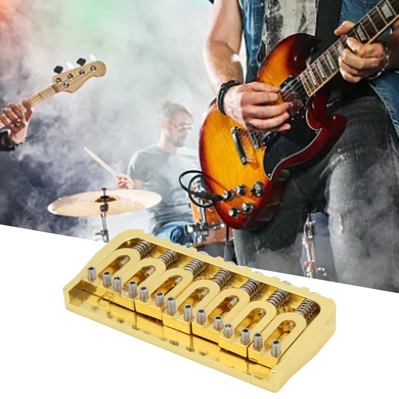Chitarra Elettrica Fissa Ponte Corto Hardtail 7 Corde Attraverso Il Corpo Design Non Tremolo Dorato Per Chitarre Elettriche