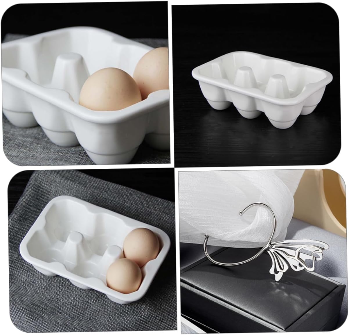 Housoutil 6grids Porcelain Egg Storage Container Design for Refrigerator Organization Egg Display Holder Slim and Compact Kitchen Accessory