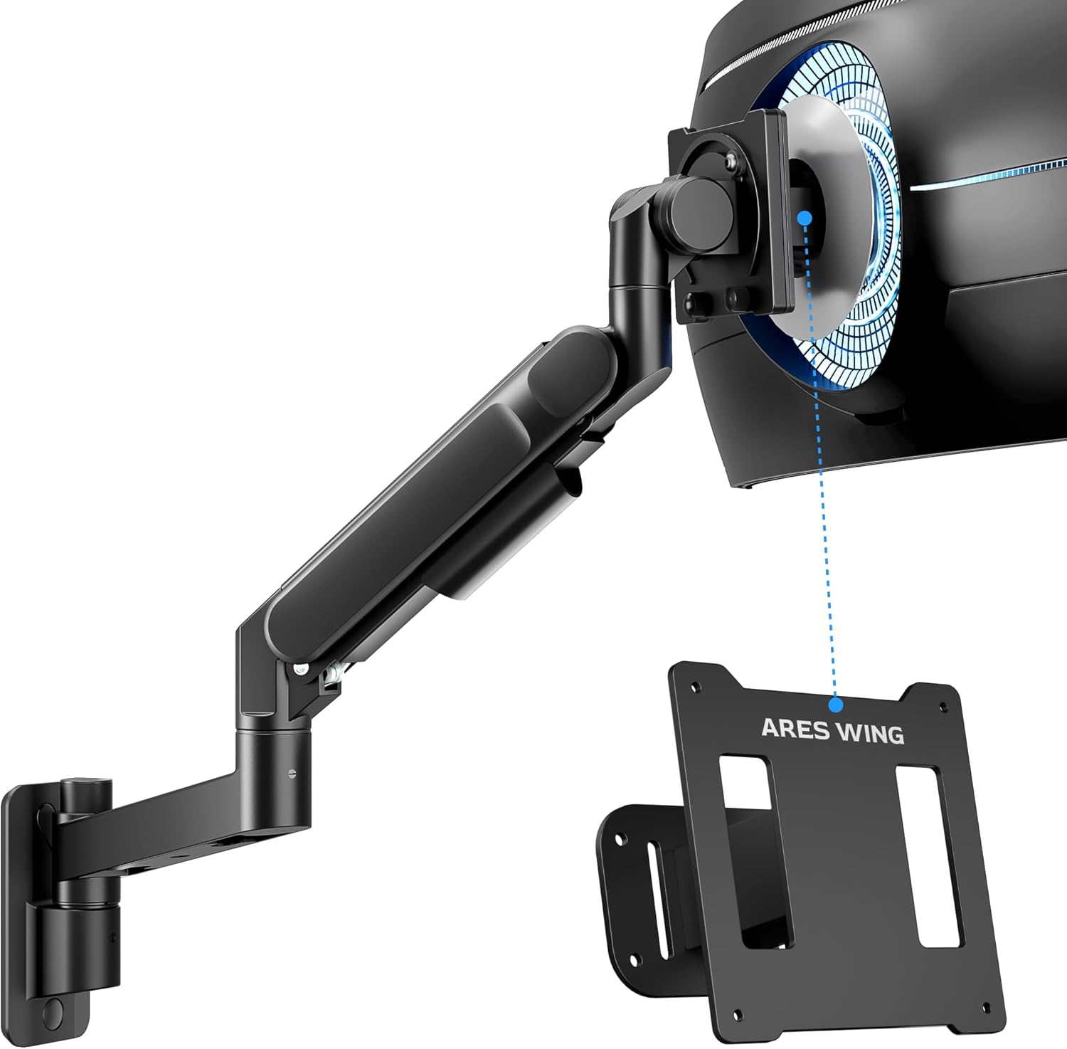 ARES WING Wall Mount Monitor Arm & VESA Adapter for Samsung Neo G9, G65B, G70A, G75T, G85NB, CRG9, CHG9, CHG90, and Odyssey G9 Monitors