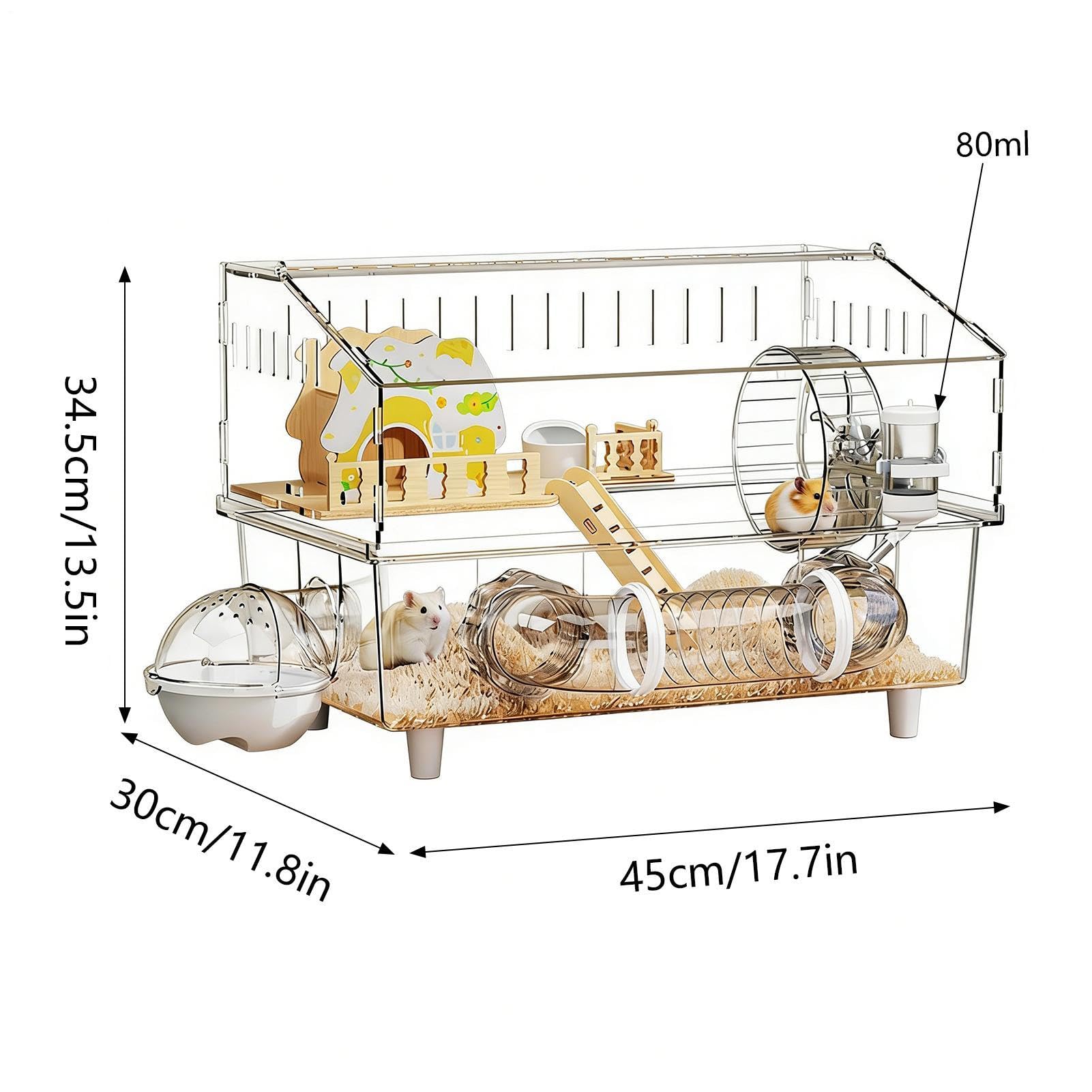 Large Hamster Cage - 2 Layer Clear Transparent Hamster House | Acrylic Ferret Cage Habitat | Double-Layer Clear Chinchilla House, Spacious Design, Ventilated Panels