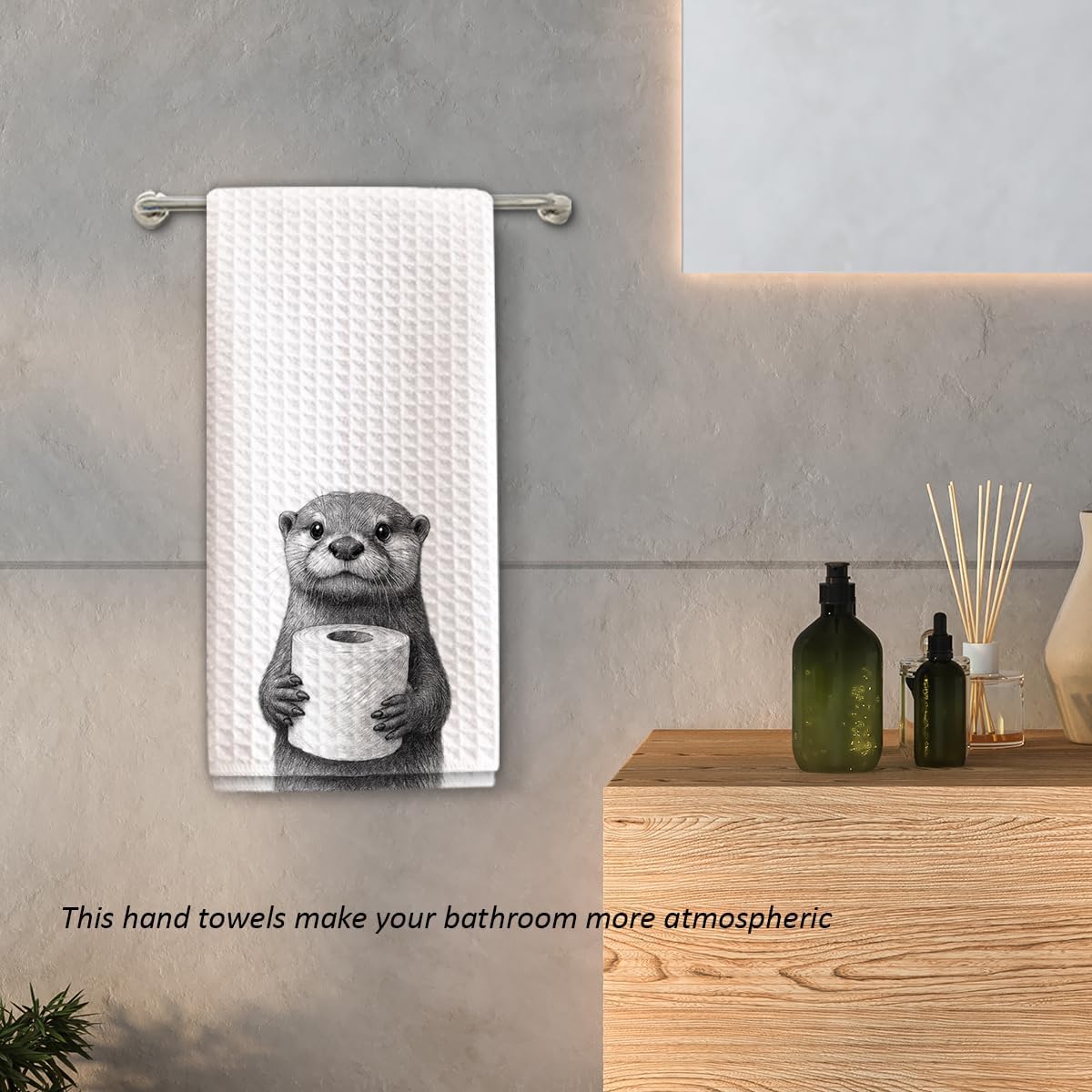 1 PCS Funny Cute Otter Hand Towels, Fun Otter Gifts for Women, Animal Decorative Kitchen Towels for Kids' Bathroom,Pet Owners Housewarming - C02
