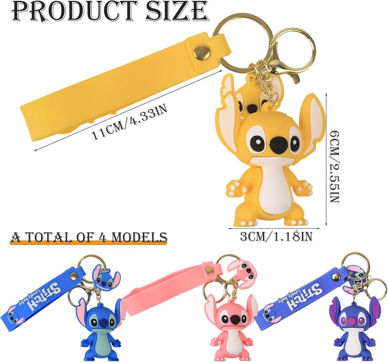 Porte-clés Stitch Animé (Lot de 4) - Cadeaux Mignons pour Enfants, Femmes et Jeunes - Image secondaire