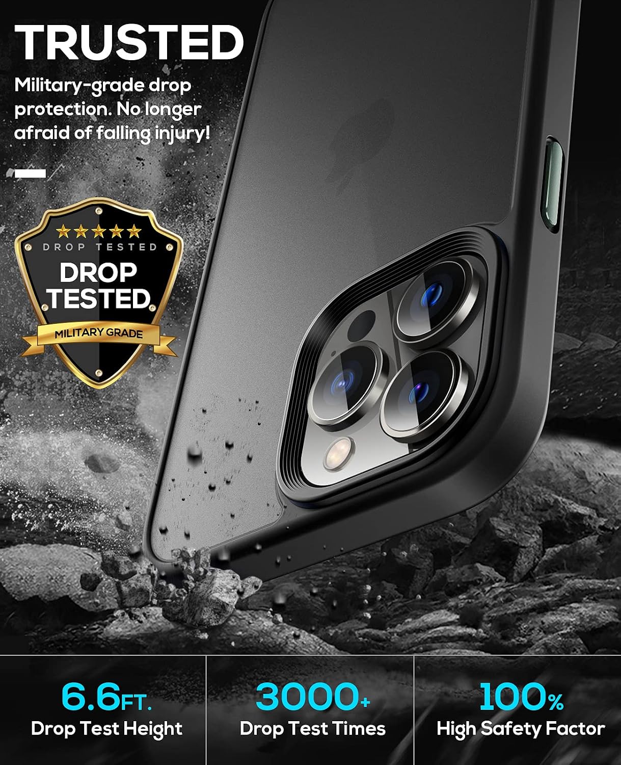Dadanism Designed for iPhone 13 Pro Max Case, [Military Grade Drop Protection] Shockproof Translucent Slim Clear Case for iPhone 13 Pro Max 6.7 inch 2021, Black