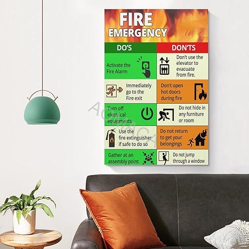 Miniatura 4 de Póster de guía de evacuación de emergencia contra incendios, póster de emergencia de seguridad contra incendios, póster de decoración de pared de