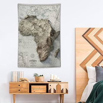 Amazon.co.jp: アフリカの古い地図タペストリー 立体地形図