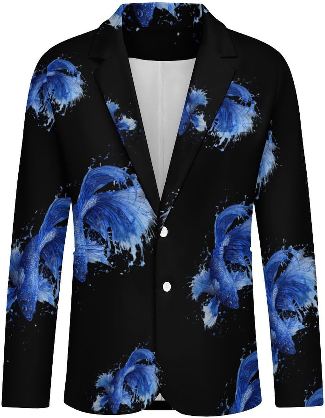 Dark Blue Betta Fish Mens Blazer Two Button Suit Jacket 6XL