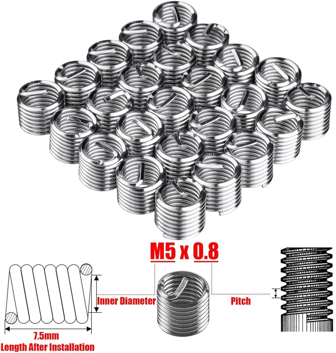 Wolfride 30PCS M5 Thread Repair Kit M5 x 0.8mm Helicoil Insertion Tool Thread Restoring Kit