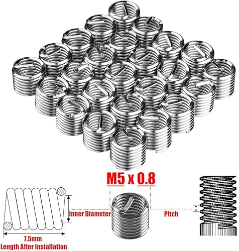 Miniatura 3 de Wolfride 30PCS M5 Kit de reparación de rosca M5 x 0.031 in Helicoil Inserción Herramienta Kit de restauración de hilo