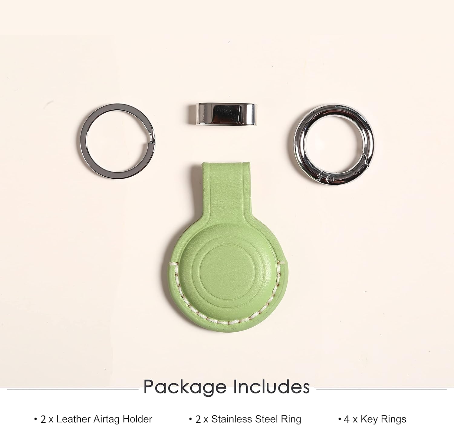 2 Pack KEEPXYZ Genuine Leather Keychain Holder Compatible with Airtag, Secure for Air Tag Keychain Holder Case Cover Key Chain Ring Accessories - Green V2.0