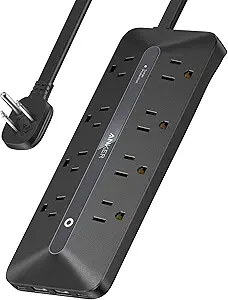 Anker Flat Plug Power Strip, 12-in-1 USB-C Power Strip with 8 AC Outlets, 2 USB-C, 2 USB-A Ports, 5feet Extension Cord, Slim Desk Charging Station, 900J Surge Protection, 35W Max for Home, Office